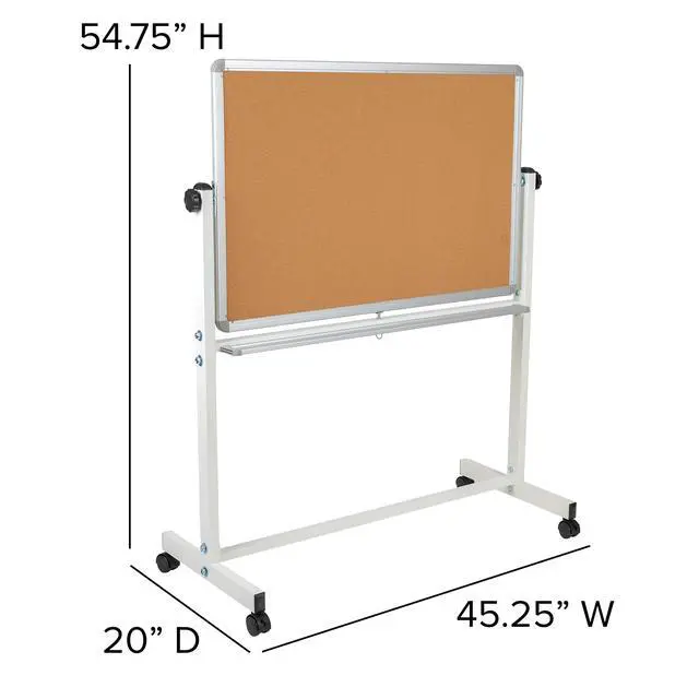 Alt view image 4 of 7 - 45.25" W x 54.75" H Reversible Mobile Cork Bulletin Board and White Board with Pen Tray