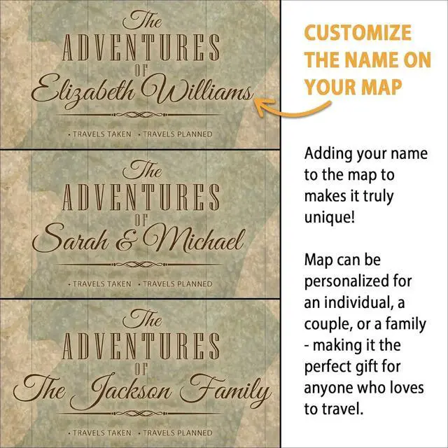 Alt view image 3 of 7 - Personalized World Map on Canvas in Vintage Earth Tones, Wall Art with Push Pins to Mark Travels, World Map Pin Board, Travel Tracker (48x30, Rolled/Unframed)