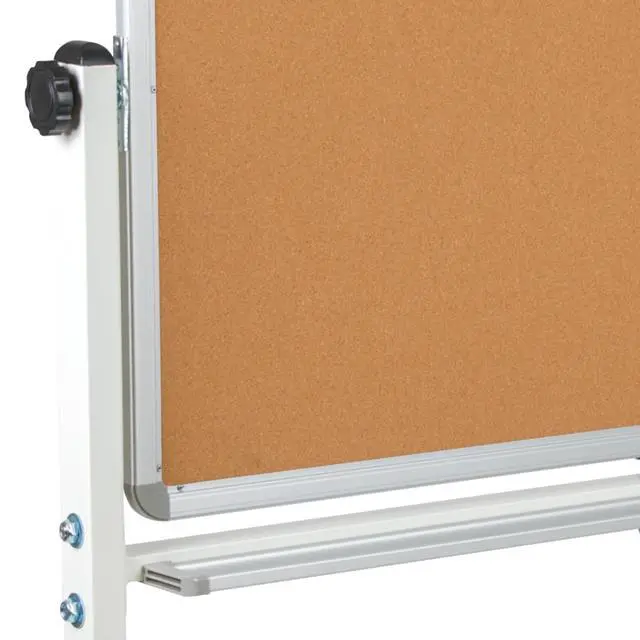 Alt view image 7 of 7 - 45.25" W x 54.75" H Reversible Mobile Cork Bulletin Board and White Board with Pen Tray