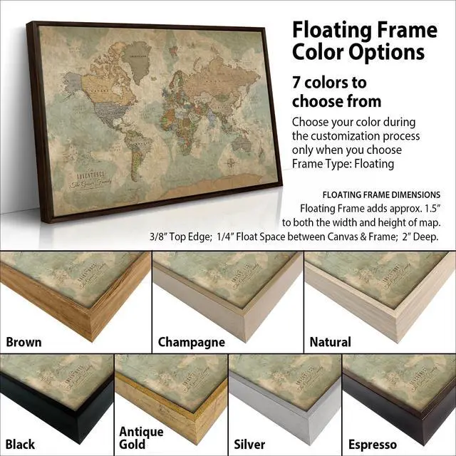 Alt view image 5 of 7 - Personalized World Map on Canvas in Vintage Earth Tones, Wall Art with Push Pins to Mark Travels, World Map Pin Board, Travel Tracker (48x30, Rolled/Unframed)