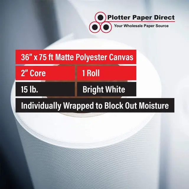Alt view image 2 of 7 - 36in x 75ft Premium Polyester Matte Canvas Roll, 500 Denier, Quick Dry, Wide Format Inkjet Printer Compatible, Perfect for Fine Art, Photography, Archival Quality Prints