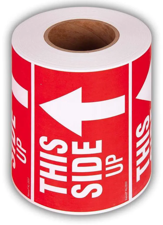 Main image of 3" X 5" This Side Up Warning Stickers for Shipping and Packing - 500 Permanent Adhesive Labels Per Roll (10 Pack)