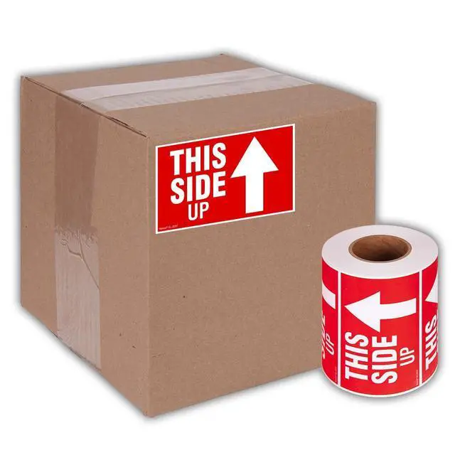 Alt view image 5 of 5 - 3" X 5" This Side Up Warning Stickers for Shipping and Packing - 500 Permanent Adhesive Labels Per Roll (10 Pack)