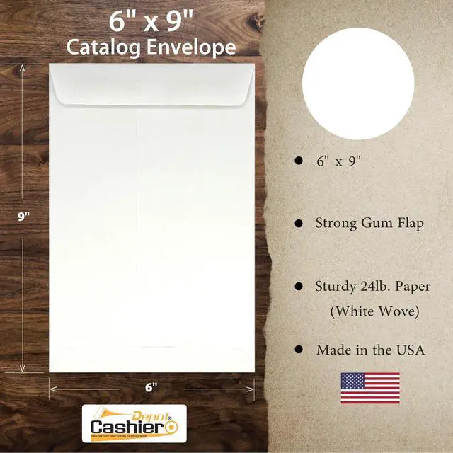 Alt view image 2 of 5 - 2500 Cashier Depot - 6" x 9" Catalog Envelopes Open End Sturdy 24lb White Wove Gum Flap Closure Professional Mailing & Document Storage, 2500 Count