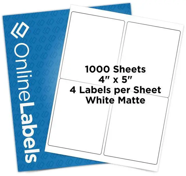 Main image of 4 x 5 Rectangle Mailing Labels - Permanent, White Matte - Shipping, Wine, Product - Pack of 4,000-1,000 Sheets - Inkjet/Laser Printers