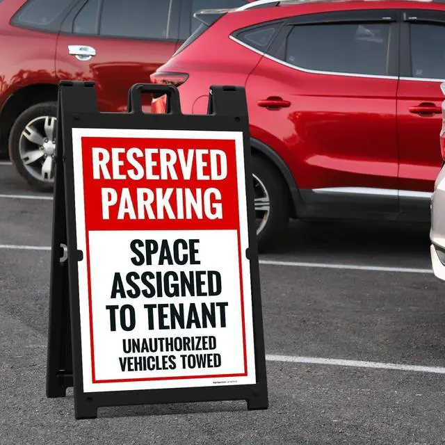 Alt view image 2 of 7 - Reserved Parking Space Assigned to Tenant Unauthorized Vehicles Towed Sidewalk Sign Kit, 24x36 Inches, with A Frame Stand, Made in USA by