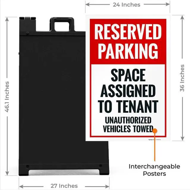 Alt view image 3 of 7 - Reserved Parking Space Assigned to Tenant Unauthorized Vehicles Towed Sidewalk Sign Kit, 24x36 Inches, with A Frame Stand, Made in USA by