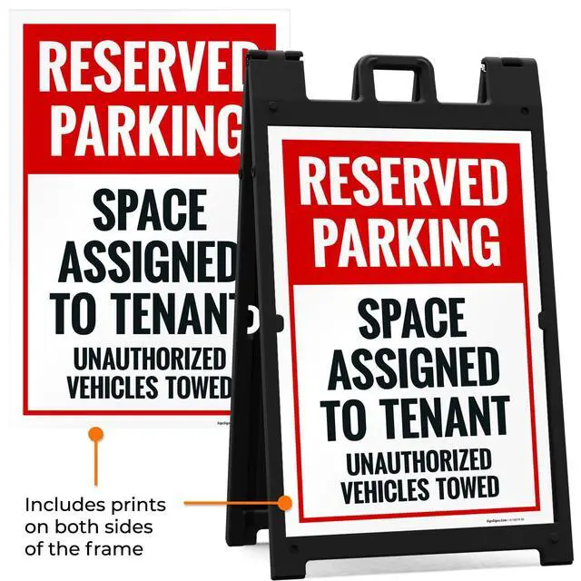 Alt view image 5 of 7 - Reserved Parking Space Assigned to Tenant Unauthorized Vehicles Towed Sidewalk Sign Kit, 24x36 Inches, with A Frame Stand, Made in USA by