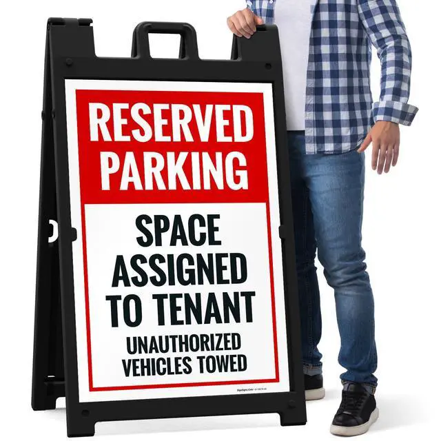 Alt view image 7 of 7 - Reserved Parking Space Assigned to Tenant Unauthorized Vehicles Towed Sidewalk Sign Kit, 24x36 Inches, with A Frame Stand, Made in USA by