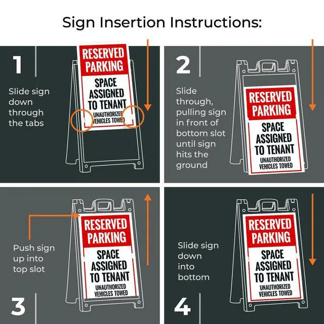 Alt view image 4 of 7 - Reserved Parking Space Assigned to Tenant Unauthorized Vehicles Towed | Sidewalk Sign Kit, 18x24 Inches, with A Frame Stand, Made in USA by Sigo