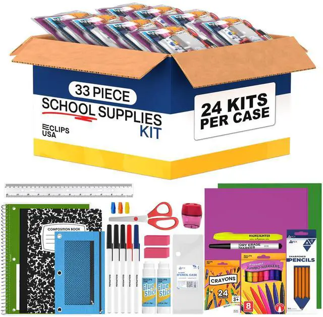 Main image of 60 Piece Back to School Supplies Kit for Kids (24 Kits) School Supplies Set School Supply Kit K-5
