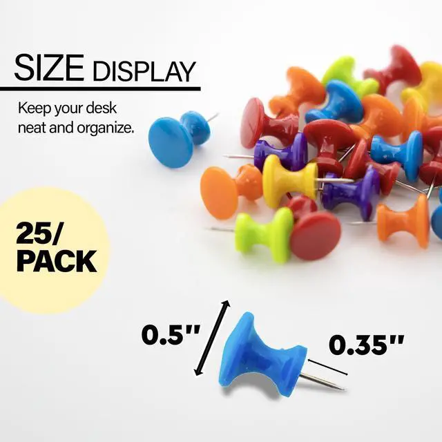Alt view image 2 of 7 - Jumbo Push Pins, Assorted Colors, 25 Ct, 144-Case | sharp steel points that hold notes, photos, reminders on cork and bulletin boards