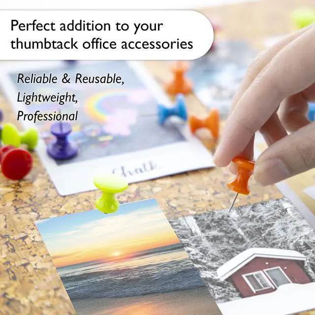 Alt view image 4 of 7 - Jumbo Push Pins, Assorted Colors, 25 Ct, 144-Case | sharp steel points that hold notes, photos, reminders on cork and bulletin boards