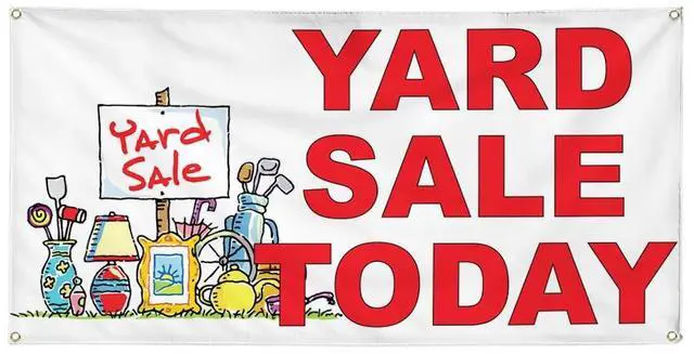 Main image of Vinyl Banner Multiple Sizes Yard Sale Today Red Business Outdoor Weatherproof Industrial Yard Signs 10 Grommets 60x144Inches