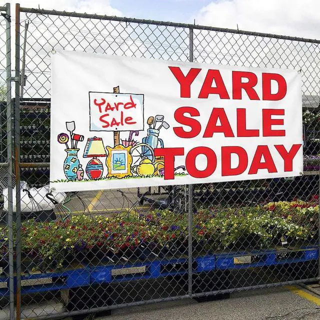 Alt view image 4 of 6 - Vinyl Banner Multiple Sizes Yard Sale Today Red Business Outdoor Weatherproof Industrial Yard Signs 10 Grommets 60x144Inches