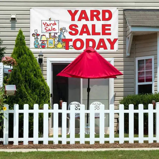 Alt view image 3 of 6 - Vinyl Banner Multiple Sizes Yard Sale Today Red Business Outdoor Weatherproof Industrial Yard Signs 10 Grommets 60x144Inches