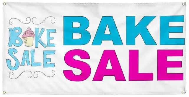 Main image of Vinyl Banner Multiple Sizes Bake Sale Blue Pink Food Bar Restaurant Truck Business Outdoor Weatherproof Industrial Yard Signs 10 Grommets 60x144Inches