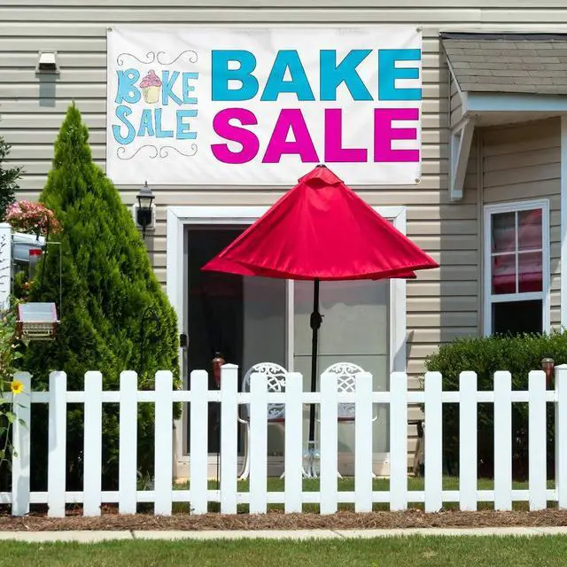 Alt view image 3 of 6 - Vinyl Banner Multiple Sizes Bake Sale Blue Pink Food Bar Restaurant Truck Business Outdoor Weatherproof Industrial Yard Signs 10 Grommets 60x144Inches
