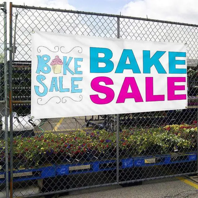Alt view image 4 of 6 - Vinyl Banner Multiple Sizes Bake Sale Blue Pink Food Bar Restaurant Truck Business Outdoor Weatherproof Industrial Yard Signs 10 Grommets 60x144Inches