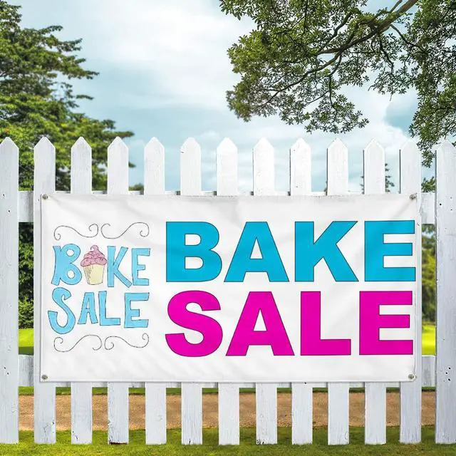 Alt view image 5 of 6 - Vinyl Banner Multiple Sizes Bake Sale Blue Pink Food Bar Restaurant Truck Business Outdoor Weatherproof Industrial Yard Signs 10 Grommets 60x144Inches
