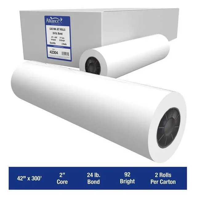 Alt view image 2 of 7 - Wide Format Paper Rolls CAD Bond (24lb | 2 Rolls, 42 In x 300 Ft | 2" Core)