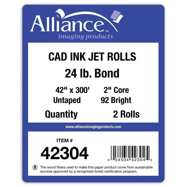 Alt view image 4 of 7 - Wide Format Paper Rolls CAD Bond (24lb | 2 Rolls, 42 In x 300 Ft | 2" Core)