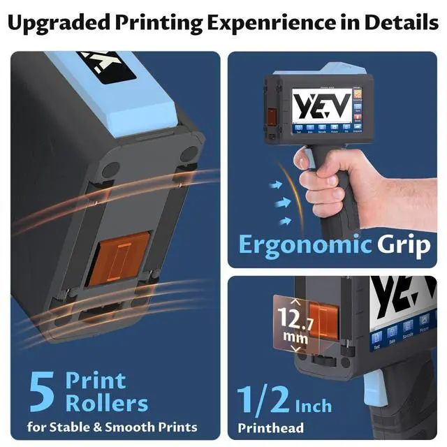 Alt view image 4 of 6 - Handheld Inkiet Printer V127 Newly Enhanced 16-Hour Continuous Printing 5 Wheel Support for Printing Batch Numbers, Logos, Serial Numbers, Barcodes, and QR Codes on Diverse Materials (Blue)