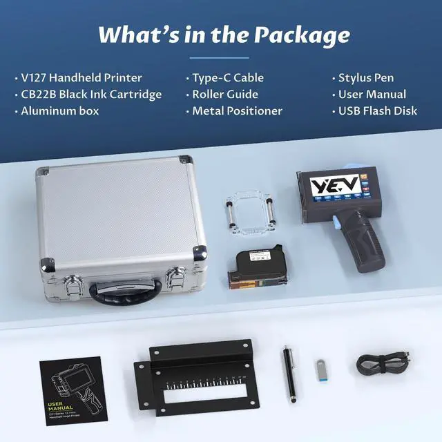 Alt view image 6 of 6 - Handheld Inkiet Printer V127 Newly Enhanced 16-Hour Continuous Printing 5 Wheel Support for Printing Batch Numbers, Logos, Serial Numbers, Barcodes, and QR Codes on Diverse Materials (Blue)