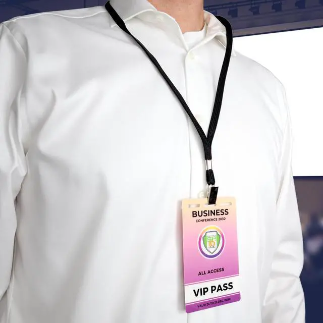 Alt view image 3 of 7 - Bulk 50 Pack - Custom Badges with Lanyards 3X5 - Upload Your Art - DIY Custom Badge for VIP Passes & Special Events - Large Size Vertical Special Event, Conference, Backstage Pass by