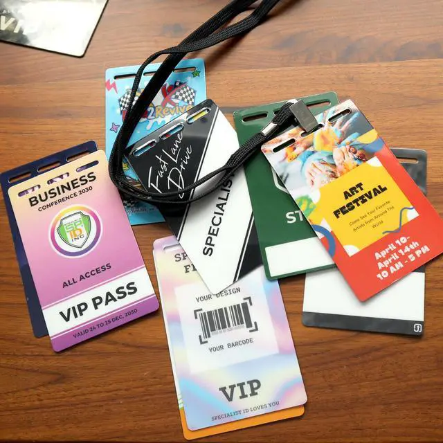 Alt view image 5 of 7 - Bulk 50 Pack - Custom Badges with Lanyards 3X5 - Upload Your Art - DIY Custom Badge for VIP Passes & Special Events - Large Size Vertical Special Event, Conference, Backstage Pass by