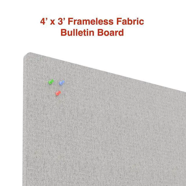 Alt view image 2 of 5 - Fabric Bulletin Board, 4 ft x 3 ft Wall Mounted Fabric Message Board for Home Office and School