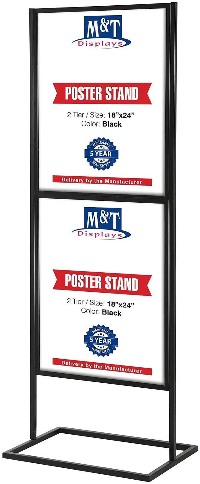 Main image of Metal Eco Info Board Silver 18x24 Inches Slide-In Poster Sign Holder 2 Tier Double Sided Floor Standing Advertising Display with Backing and Anti-Glare Lens