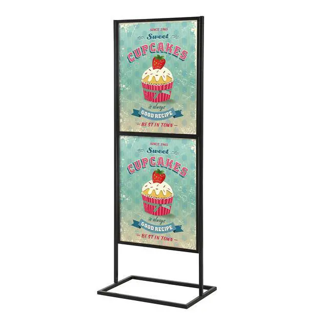 Alt view image 2 of 7 - Metal Eco Info Board Silver 18x24 Inches Slide-In Poster Sign Holder 2 Tier Double Sided Floor Standing Advertising Display with Backing and Anti-Glare Lens