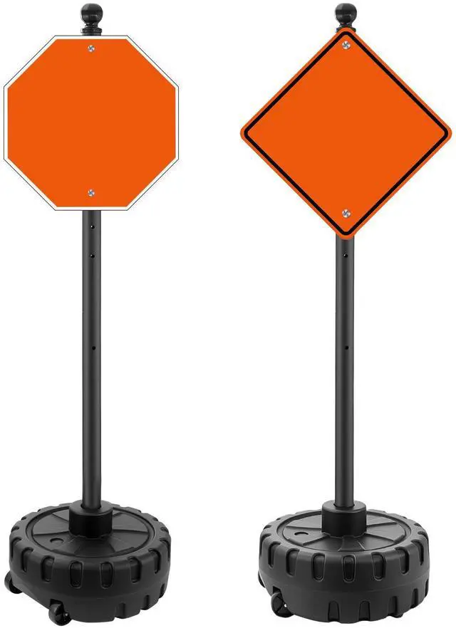 Main image of Portable Sign Post and Base Kit 2 Pack, 5 FT/60 Inch Heavy Duty Sign Stand with Wheeled Fillable Base, Movable Outdoor Sign Holder for Parking, Traffic, Safety & Warning Signs