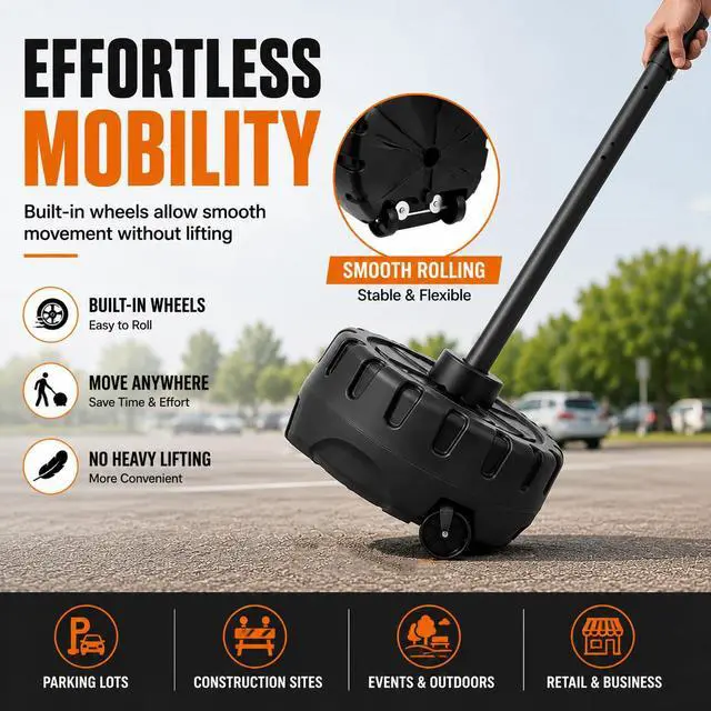 Alt view image 3 of 7 - Portable Sign Post and Base Kit 2 Pack, 5 FT/60 Inch Heavy Duty Sign Stand with Wheeled Fillable Base, Movable Outdoor Sign Holder for Parking, Traffic, Safety & Warning Signs