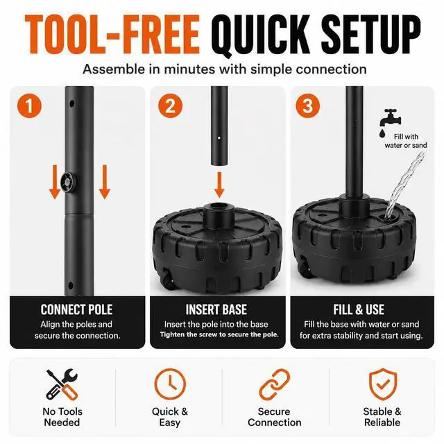 Alt view image 7 of 7 - Portable Sign Post and Base Kit 2 Pack, 5 FT/60 Inch Heavy Duty Sign Stand with Wheeled Fillable Base, Movable Outdoor Sign Holder for Parking, Traffic, Safety & Warning Signs