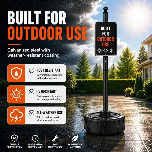 Alt view image 6 of 7 - Portable Sign Post and Base Kit 2 Pack, 5 FT/60 Inch Heavy Duty Sign Stand with Wheeled Fillable Base, Movable Outdoor Sign Holder for Parking, Traffic, Safety & Warning Signs