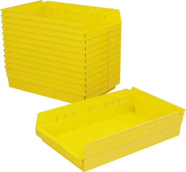 Main image of 30178 Plastic Shelf Bins, Heavy Duty Storage Bins for Garage, Closet, and Drawer Organization, 18-Inch x 11-Inch x 4-Inch, Yellow, 12-Pack