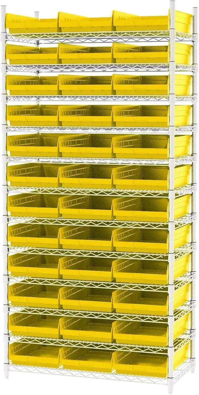 Alt view image 5 of 7 - 30178 Plastic Shelf Bins, Heavy Duty Storage Bins for Garage, Closet, and Drawer Organization, 18-Inch x 11-Inch x 4-Inch, Yellow, 12-Pack