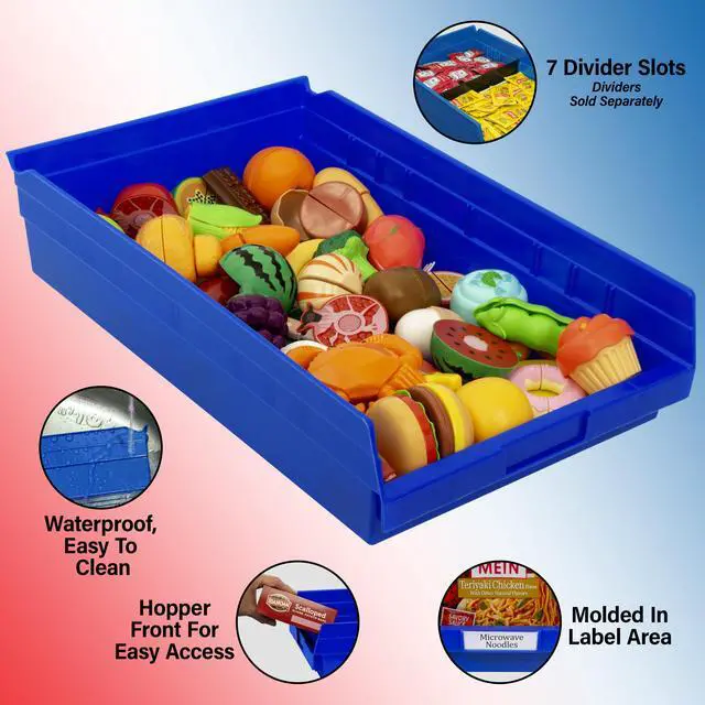 Alt view image 3 of 7 - 30178 Plastic Shelf Bins, Heavy Duty Storage Bins for Garage, Closet, and Drawer Organization, 18-Inch x 11-Inch x 4-Inch, Yellow, 12-Pack