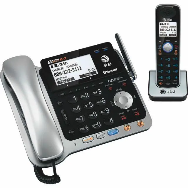 Main image of TL86109 DECT 6.0 2-Line Expandable Corded/Cordless Phone with Bluetooth Connect to Cell, Answering System and Base Speakerphone, 1 Corded Handset and 1 Cordless Handset, Silver/Black