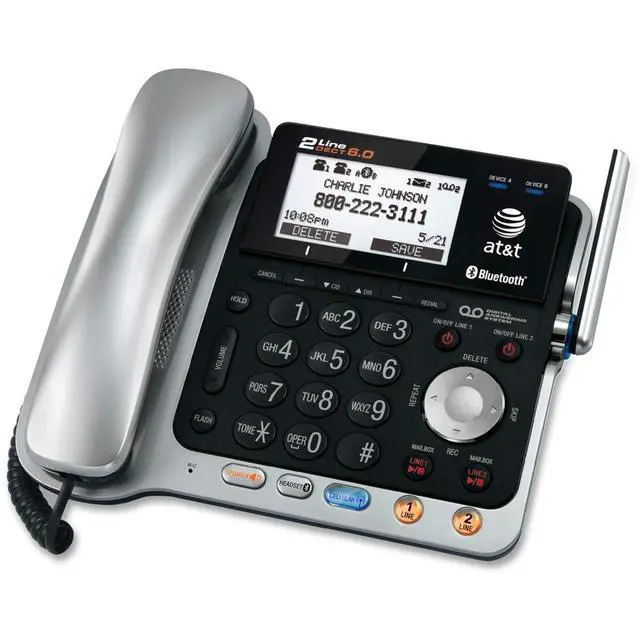 Alt view image 2 of 4 - TL86109 DECT 6.0 2-Line Expandable Corded/Cordless Phone with Bluetooth Connect to Cell, Answering System and Base Speakerphone, 1 Corded Handset and 1 Cordless Handset, Silver/Black