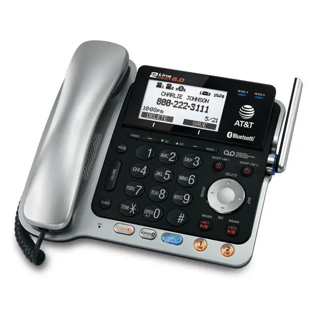 Alt view image 3 of 4 - TL86109 DECT 6.0 2-Line Expandable Corded/Cordless Phone with Bluetooth Connect to Cell, Answering System and Base Speakerphone, 1 Corded Handset and 1 Cordless Handset, Silver/Black