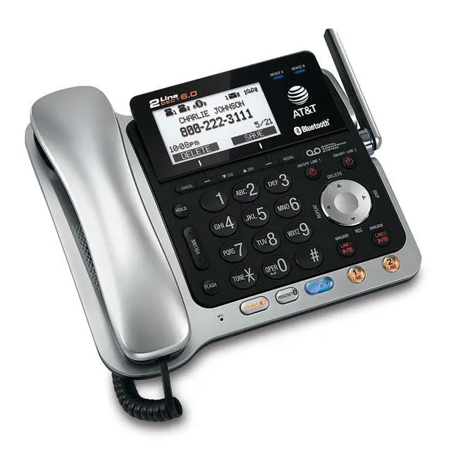 Alt view image 4 of 4 - TL86109 DECT 6.0 2-Line Expandable Corded/Cordless Phone with Bluetooth Connect to Cell, Answering System and Base Speakerphone, 1 Corded Handset and 1 Cordless Handset, Silver/Black