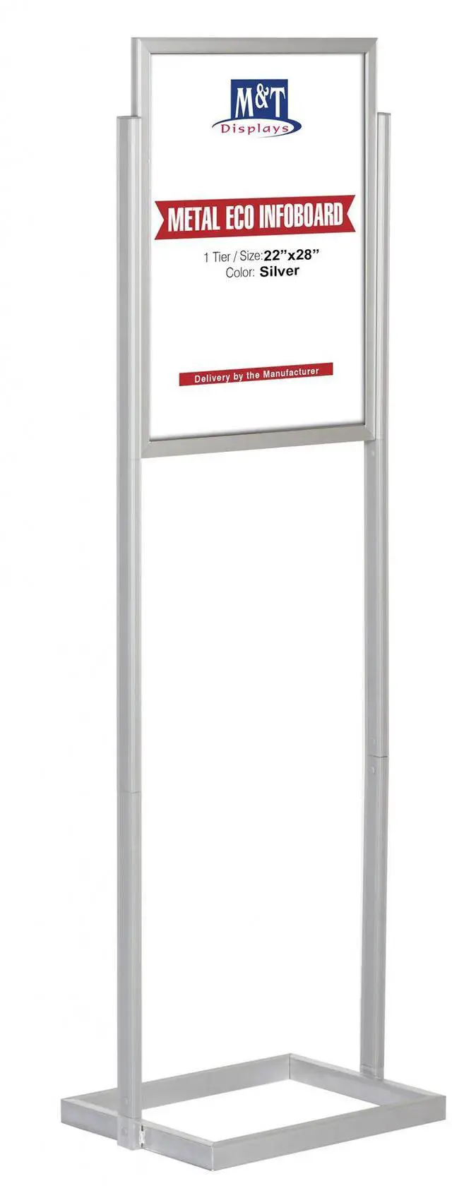 Main image of Metal Eco Info Board, Silver 22x28 Inches Slide-In Poster Sign Holder 1 Tier Double Sided Floor Standing Pedestal Advertising Display with Backing and Anti-Glare PET Cover
