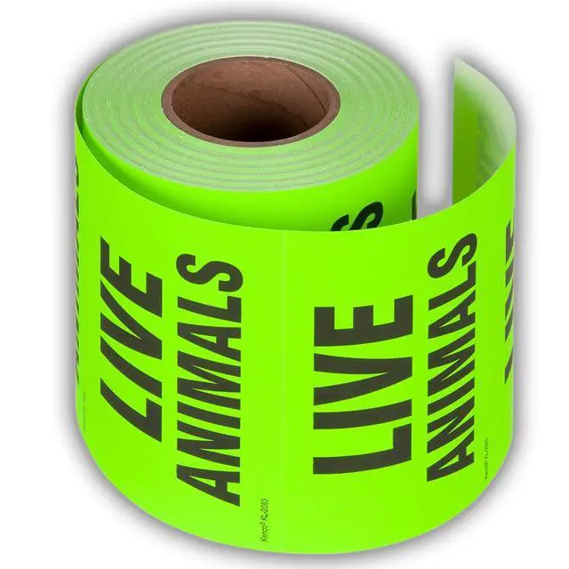 Alt view image 2 of 5 - 3" X 5" Live Animals Fluorescent Shipping Label Stickers for Shipping and Packing - 500 Adhesive Labels Per Roll (10 Pack)