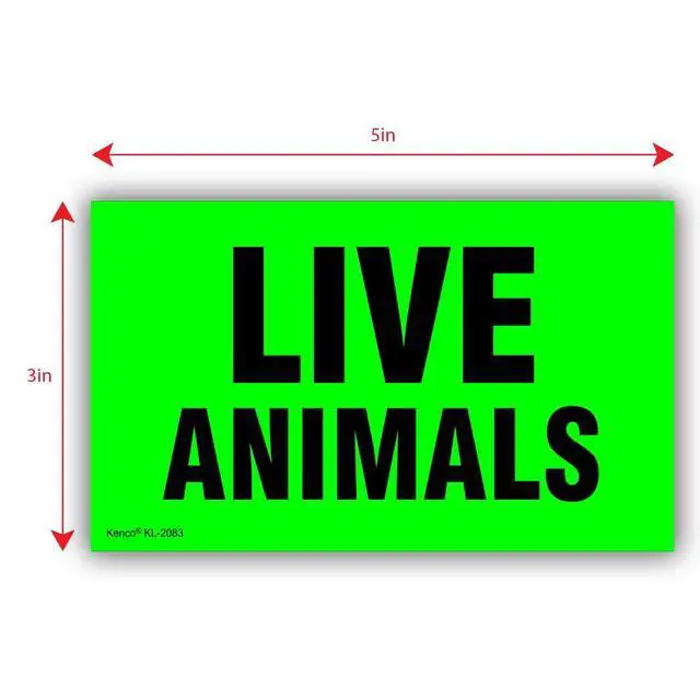Alt view image 3 of 5 - 3" X 5" Live Animals Fluorescent Shipping Label Stickers for Shipping and Packing - 500 Adhesive Labels Per Roll (10 Pack)