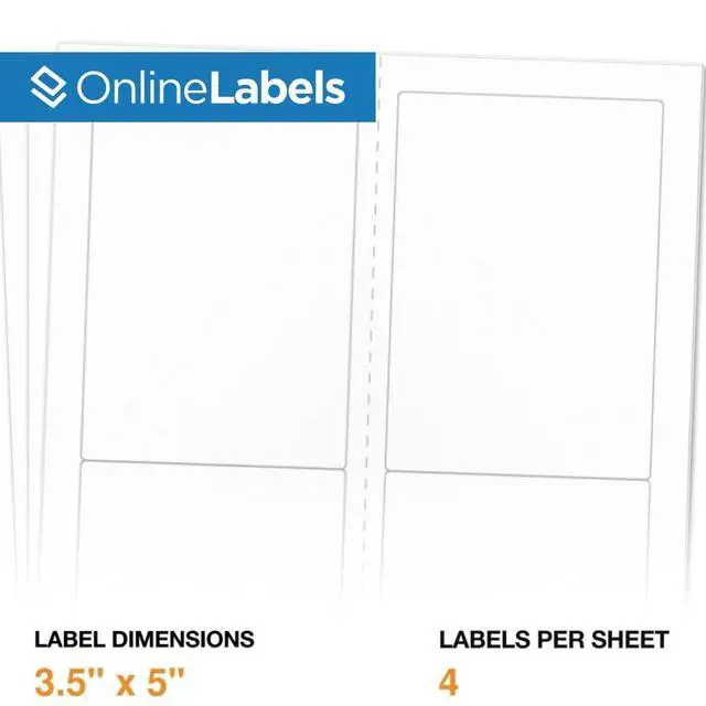 Alt view image 2 of 7 - 3.5 x 5 Rectangle Mailing, Shipping Labels - Permanent, White Matte - 4-Up - Perforated - Pack of 8,000 Labels, 2,000 Sheets - Inkjet/Laser Printers