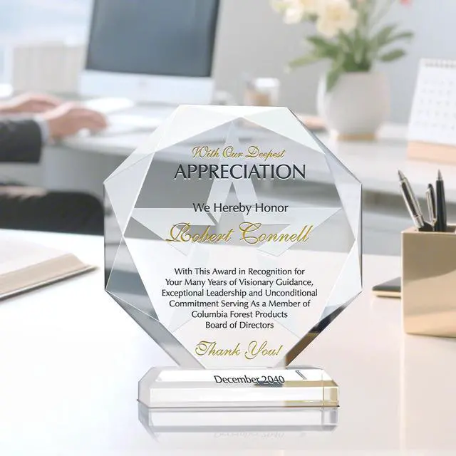 Alt view image 2 of 7 - Custom Engraved Crystal Board of Director Appreciation Award Plaque, Unique Personalized Thank You Gift, Farewell & Retirement Gift for Board Member and Executives (XL - 10")