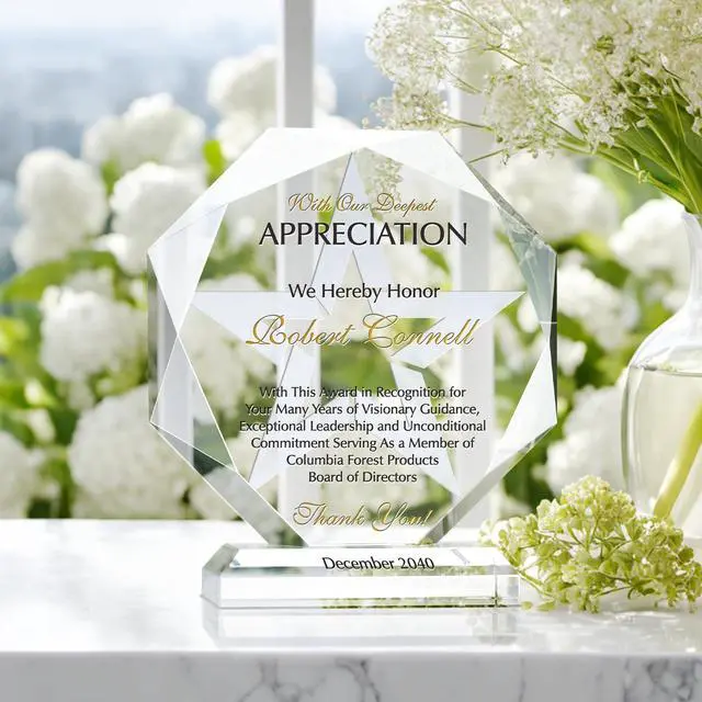 Alt view image 3 of 7 - Custom Engraved Crystal Board of Director Appreciation Award Plaque, Unique Personalized Thank You Gift, Farewell & Retirement Gift for Board Member and Executives (XL - 10")